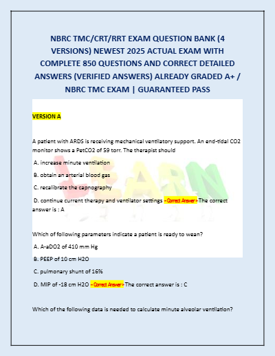 NBRC TMC  MECHANICAL VENTILATION EXAM - Study Document Thumbnail