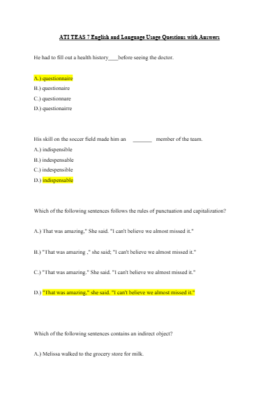 teas 7 English - Study Document Thumbnail