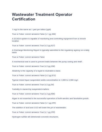 WasteWater Operator Certification Study Guide Grade 1 Exam 2025–2026 Accurate Real Exam Questions and Verified Correct Answers JUST RELEASED - Document Preview
