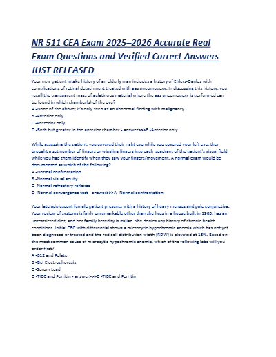 NR 511 CEA EXAM QUESTIONS AND ANSWERS 2025 - Document Preview