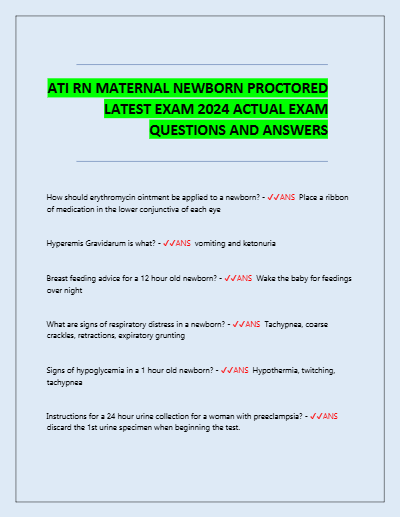 ATI RN Maternal Newborn Exam 2023/2025 with NGN – 70 Exam Questions & Answers: 100% Correct - Document Preview