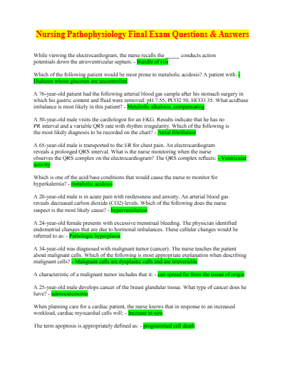 NSG 5140 Advanced Pathophysiology FINAL Exam - Study Document Thumbnail