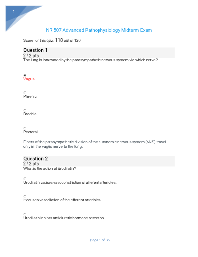 Midterm Exam: NR507 / NR 507 (Latest 2025 / 2026) Advanced Pathophysiology | Questions & Answers | 100% Correct | Grade A - Chamberlain - Study Document Thumbnail