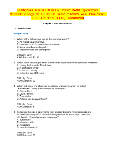 Test Bank for Microbiology by OpenStax 1st Edition by Nina Parker, Mark Schneegurt, Anh-Hue Thi Tu, Brian M. Forster & Philip Lister - Complete - Study Document Thumbnail