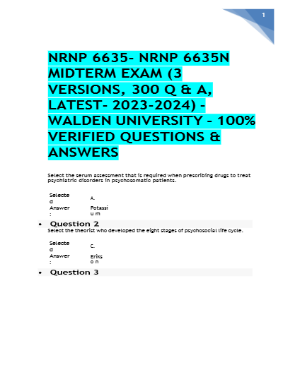 NRNP 6635 MIDTERM EXAM - Study Document Thumbnail