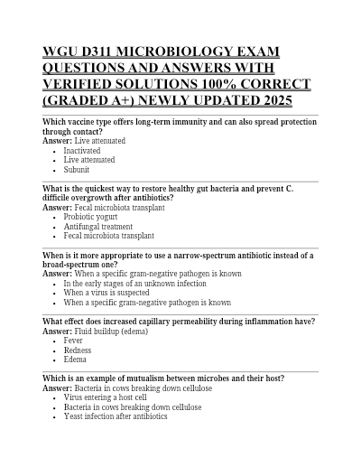 WGU D311 Microbiology OBJECTIVE ASSESSMENT ACTUAL EXAM QUESTIONS AND CORRECT DETAILED ANSWERS WITH RATIONALES || 100% GUARANTEED PASS <RECENT VERSION> - Study Document Thumbnail