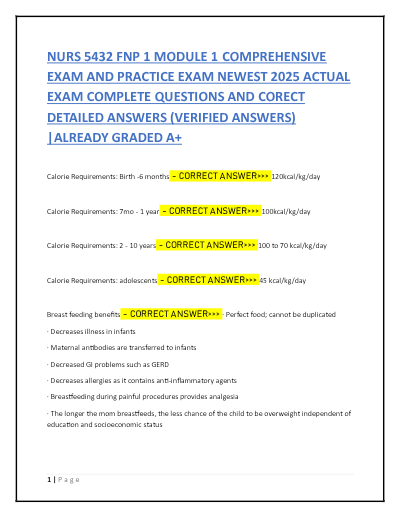 NURS 5432 FNP 1 PRACTICE FINAL EXAM / 60 + QUESTIONS AND CORRECT ANSWERS Guaranteed GOOD GRADES - Study Document Thumbnail