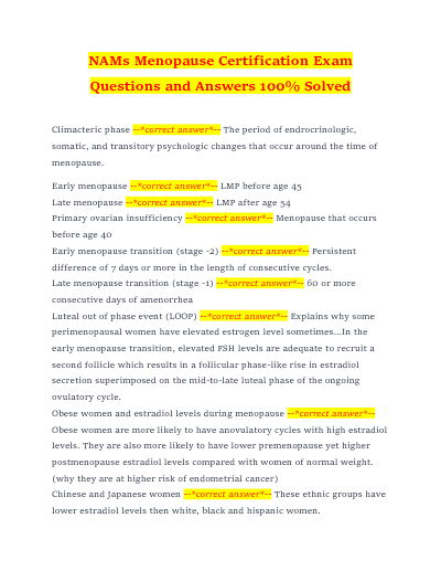 NAMS Menopause Certification Exam – Questions and Answers (Graded A+) | 2025/2026 - Study Document Thumbnail