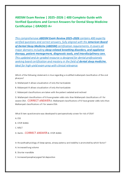 ABDSM Final Exam – Dental Sleep Medicine | Complete Exam Preparation Material - Study Document Thumbnail