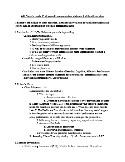 Latest ATI Nurse's Touch: Professional Communication Proctored Assessment | 2025 New Complete Practice and Study Test - Study Document Thumbnail