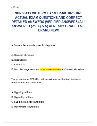 Nurs5433 midterm exam bank 2025 - Study Document Thumbnail