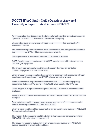 NOCTI HVAC Study Guide Questions Answered Correctly – Expert Latest Version 2024/2025 - Study Document Thumbnail