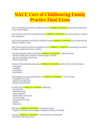 Nace care of childbearing family practice final exam - Study Document Thumbnail