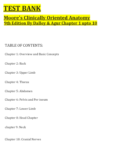Moore's Clinically Oriented Anatomy 9th Edition Dalley Agur Test Bank - Study Document Thumbnail