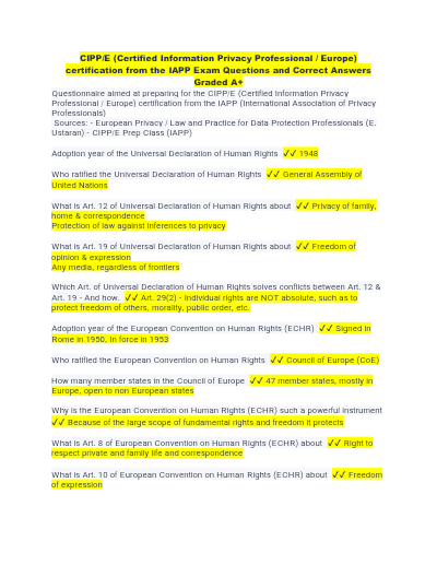 Summary Complete CIPP/E Study Notes - Passed 93% - Study Document Thumbnail