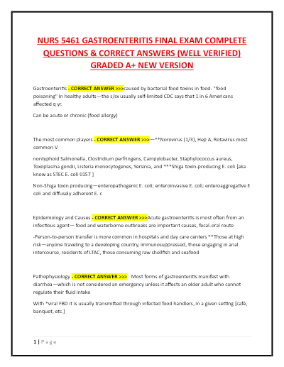 NURS 5461 Final Exam (Latest 2025/2026 Update) Adult Gerontology | Questions with Verified Answers | 100% Correct | Graded A – UTA. - Study Document Thumbnail