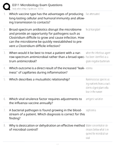 WGU D311 MICROBIOLOGY EXAM QUESTIONS AND ANSWERS (2024) GRADED A+ - Study Document Thumbnail