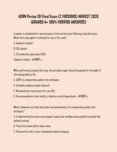AORN Periop 101 Exam 2026 | Updated Perioperative Nursing Final Test (2 Versions) with Verified A+ Answers (Newest Edition) - Study Document Thumbnail