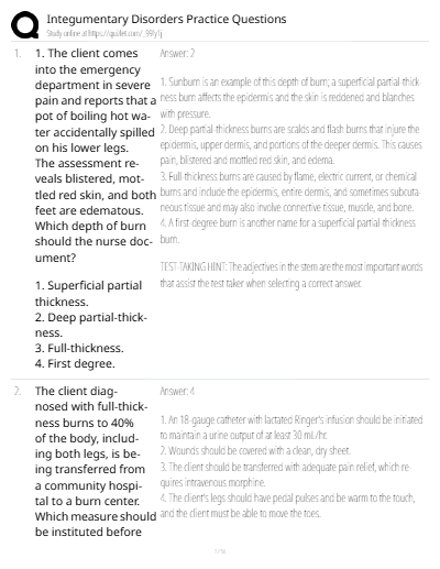 flascard for Nclex for integumentary skin disorder  material - Study Document Thumbnail