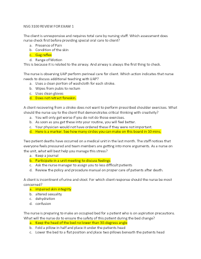 GALEN NSG 3100 EXAM 1 LATEST 2025-2026 WITH 150 REAL EXAM QUESTIONS AND CORRECT VERIFIED ANSWERS AL - Study Document Thumbnail