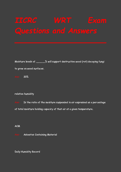 IICRC WRT Test Exam 2024 Questions & Answers. - Study Document Thumbnail