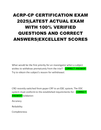 ACRP CCRA ACTUAL EXAM PREP & STUDY GUIDE LATEST VERSION WITH COMPLETE UPDATED