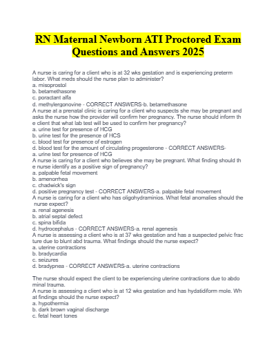 RN ATI MATERNAL-NEWBORN PROCTORED EXAM 2023 WITH NGN