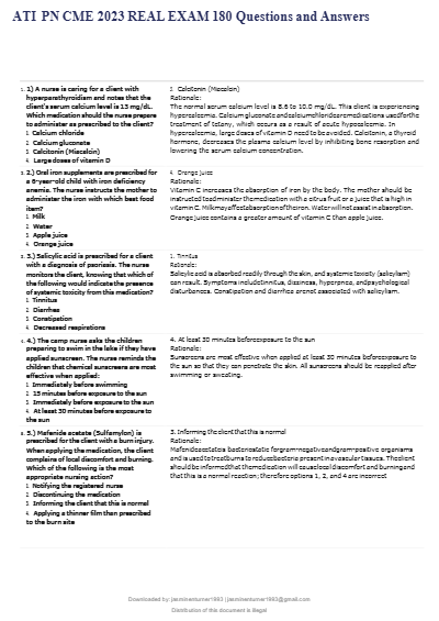 ATI  PN CME 2023 REAL EXAM 180 Questions and Answers