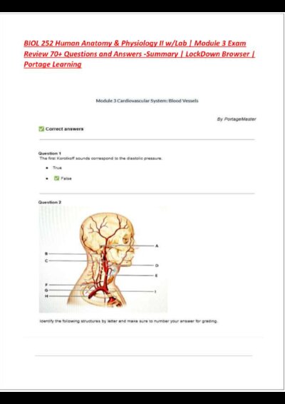 BIOL 252 Human Anatomy & Physiology II w/Lab | Module 3 Exam Review 70+ Questions and Answers -Summary | LockDown Browser | Portage Learning